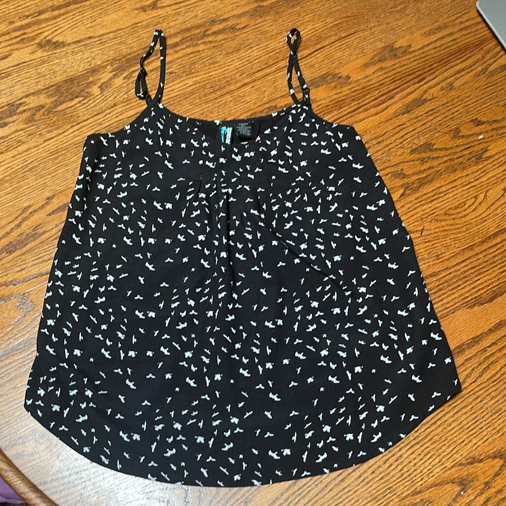 Weavers Black Spaghetti Strap Tank with White Dot Print